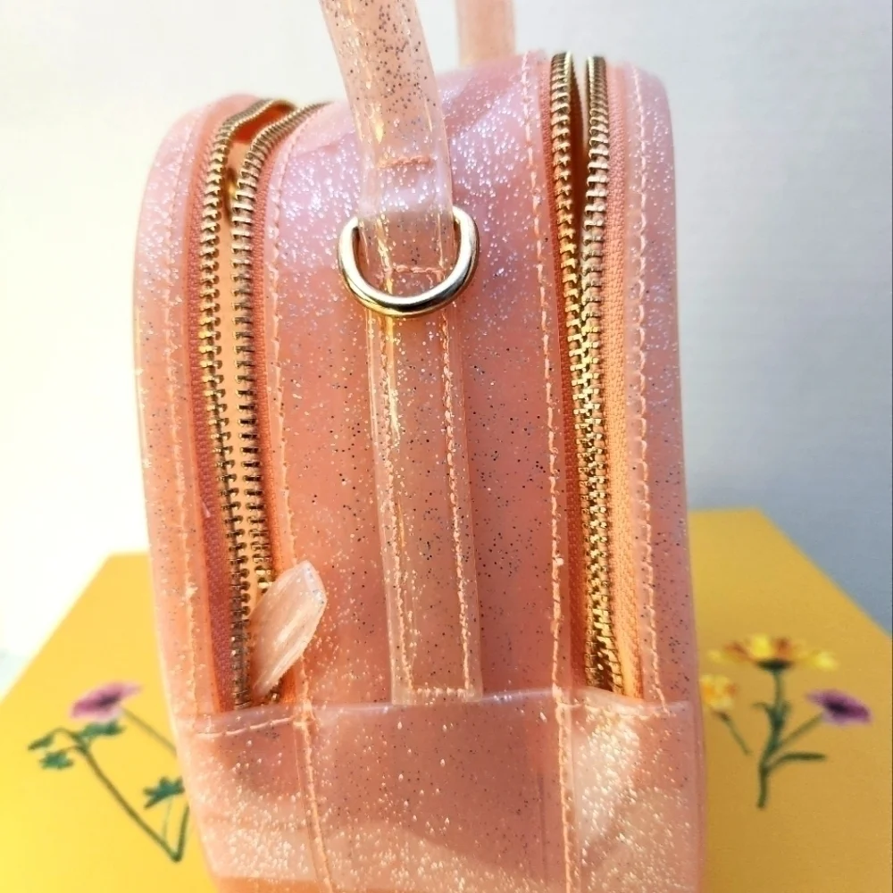 NWT Sparkled Peach Mini Crossbody Bag w/ Double Zip closure